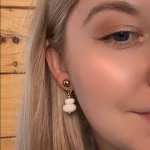 Vintage Celebrity Clip On Earrings Gold White Dangle Glam Chunky